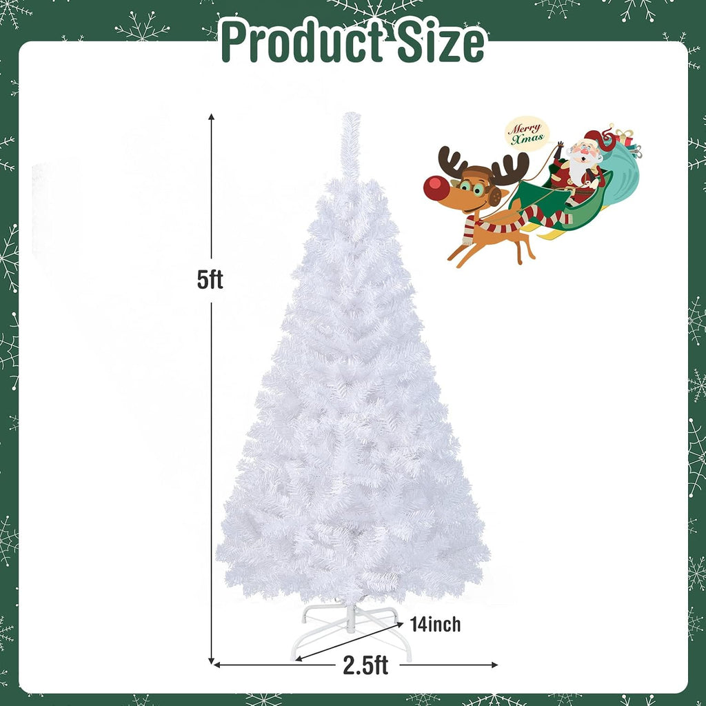 costway 5ft-artificial-pvc-christmas-tree-w-stand-holiday-season-indoor-outdoor-white, front angle view