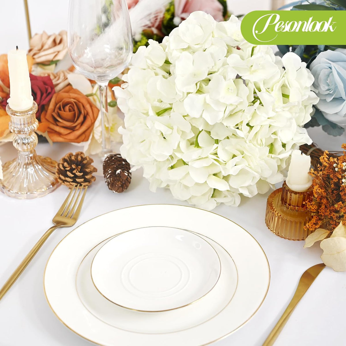 Pesonlook 100Pcs Ivory Hydrangeas Artificial Flowers,Wedding Centerpieces
