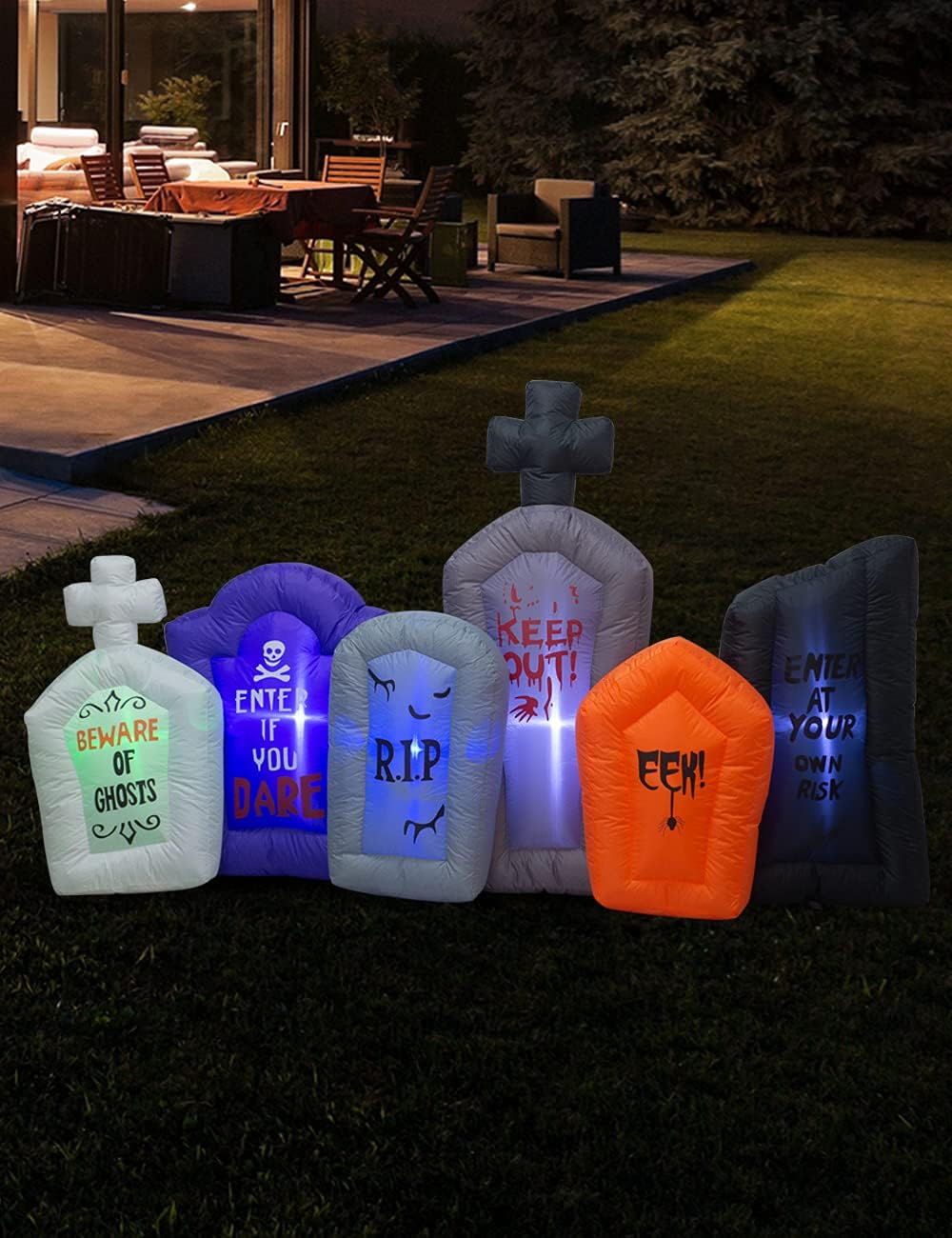 7.5 foot long halloween inflatable tombstones collection with, close-up detail