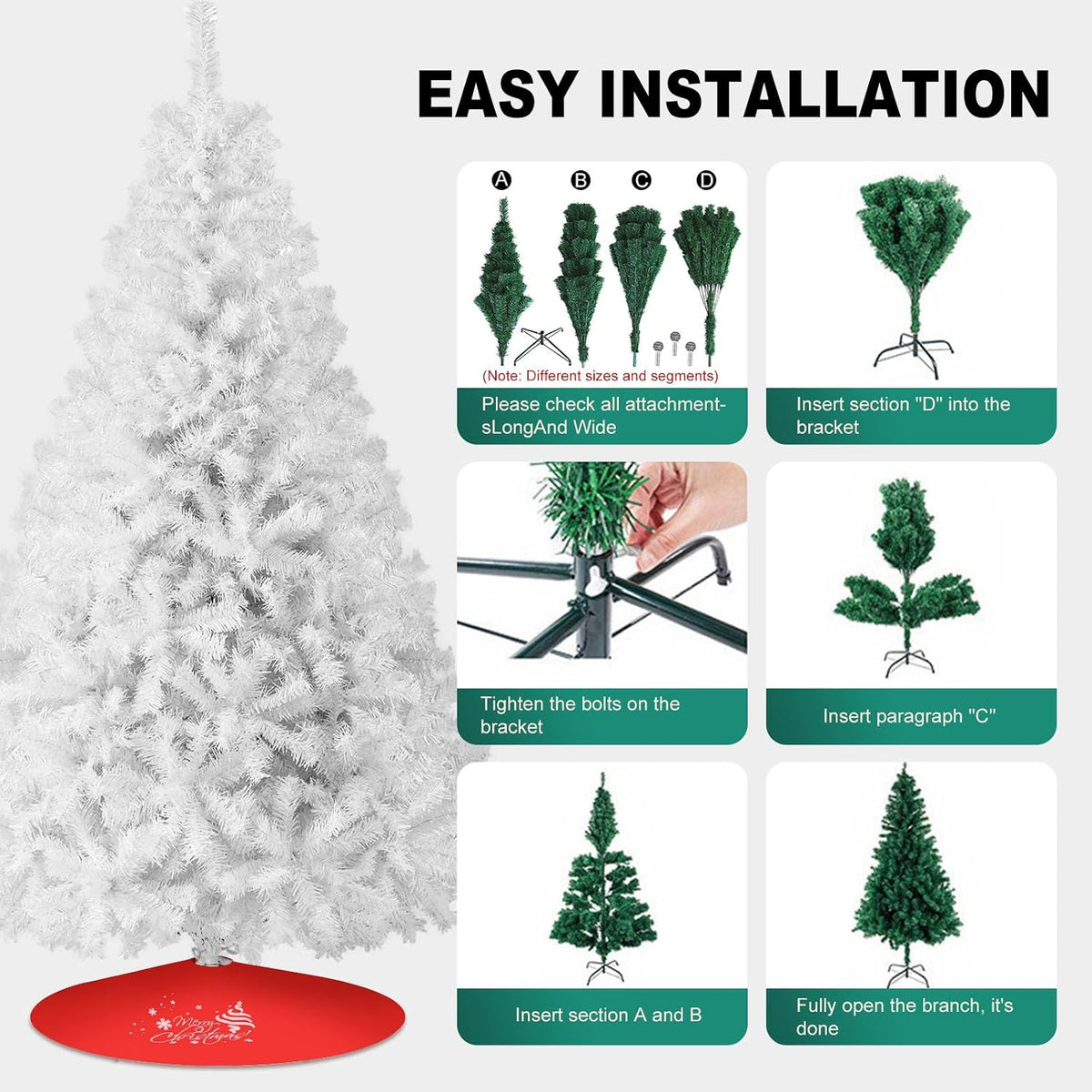 christmas tree 7ft/8ft artificial tree, foldable metal stand showing dimensions