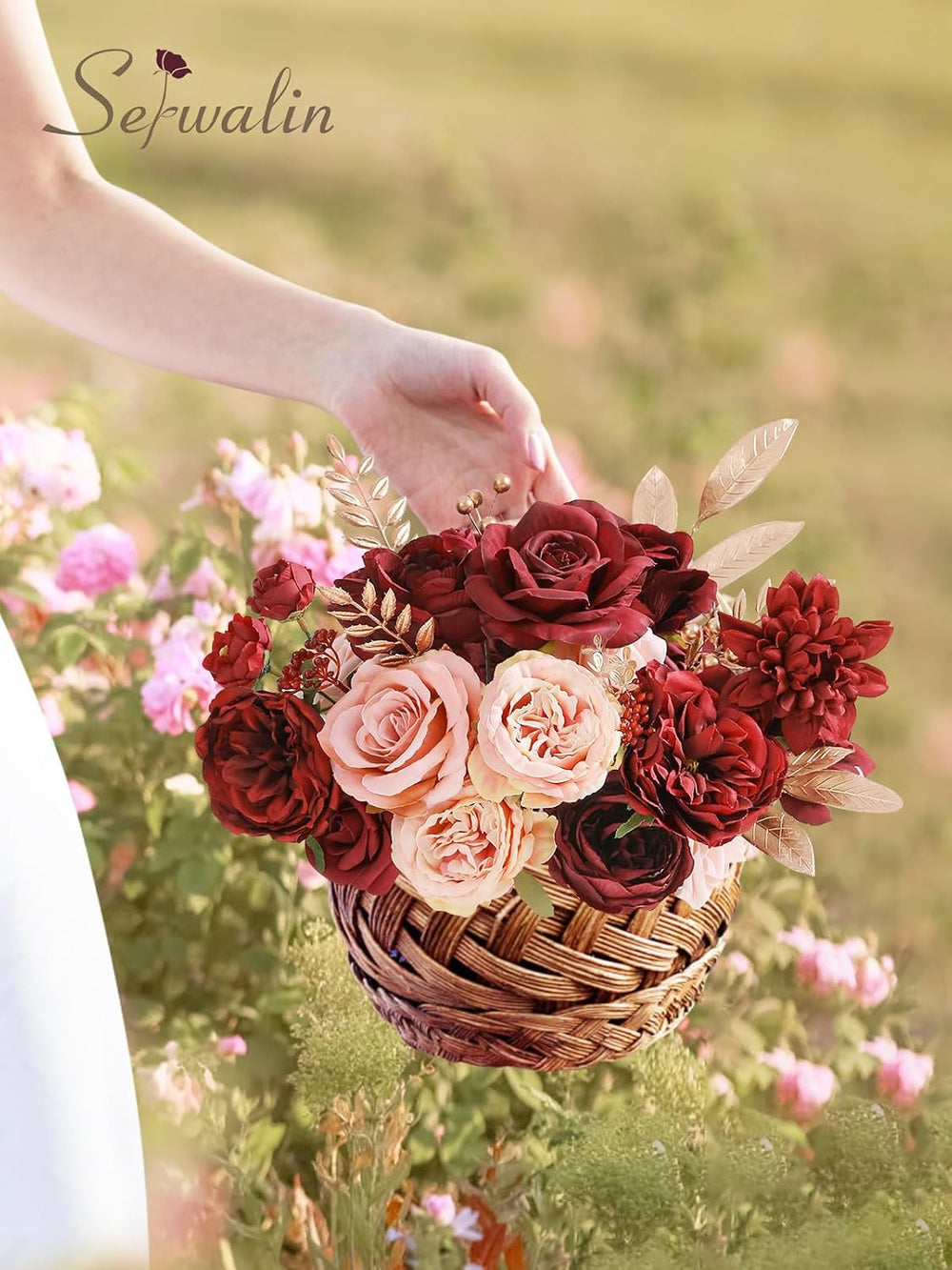Burgundy Pink Artificial Flowers, Fake Silk Flowers for Wedding