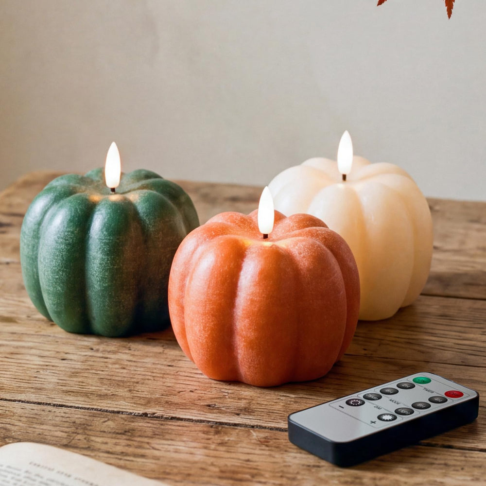Fall Decor, Fall Decorations for Home, Flameless Pumpkin Candles, Set of 3