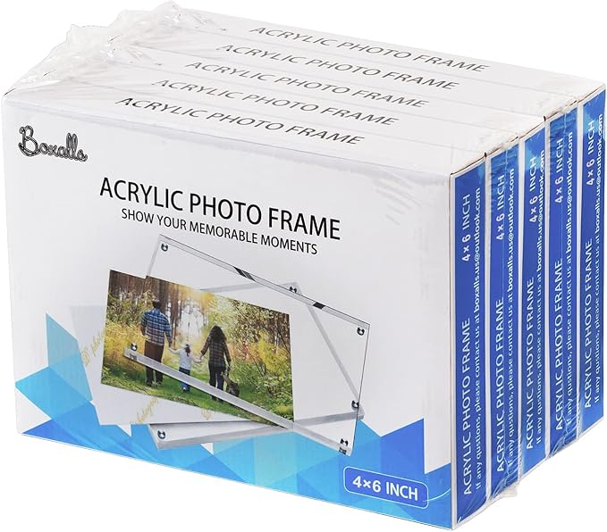 Boxalls 4x6 Inches Acrylic Picture Frames- 5 Pack, Desktop Frameless Photo Frames with Magnetic, Double Sided Transparent (5 Pack)