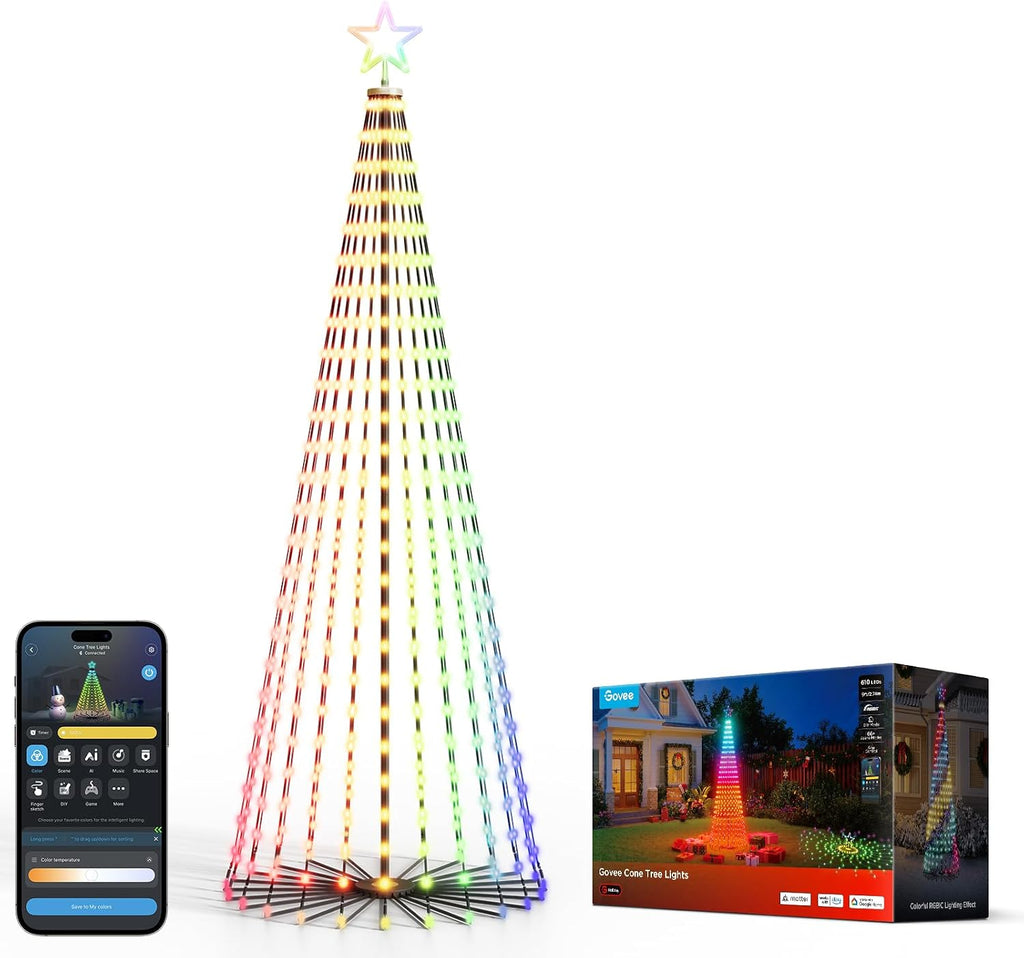 Govee Christmas Cone Tree Lights, 9ft 610 LEDs RGBIC Christmas Tree Light