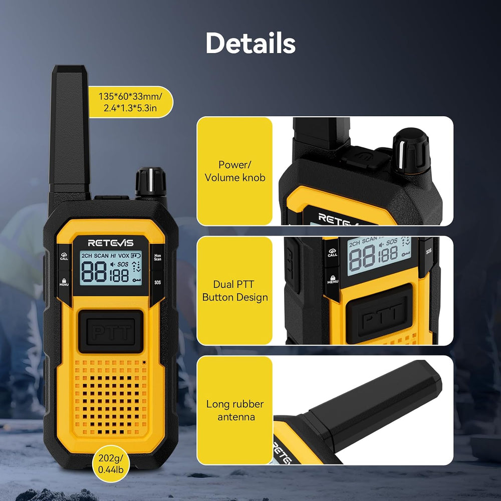 Retevis RB48 Construction Walkie Talkies Long Range,MIL-STD-810H Durablity