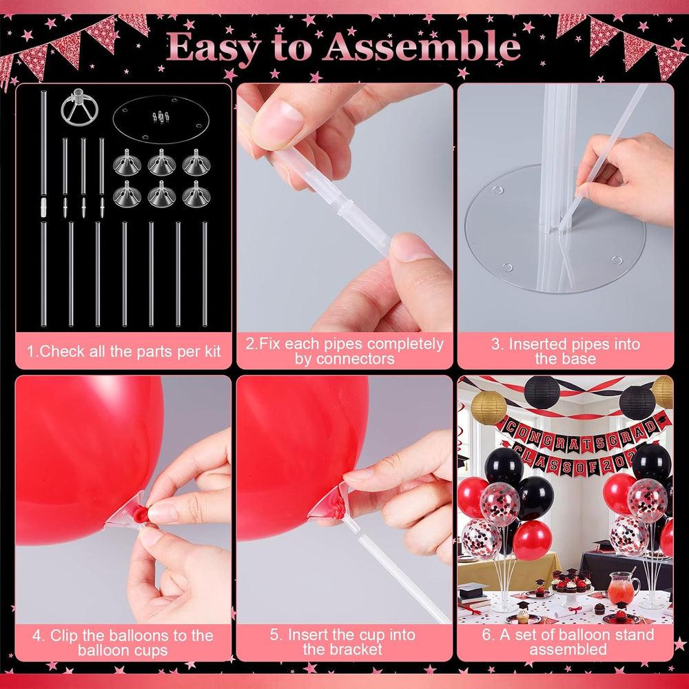 10 Set Balloon Stand Centerpieces with 70pcs Red Black Balloon