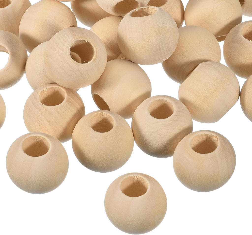 uxcell 100Pcs 30mm Natural Wood Spacer Beads, 15mm Large Hole Wooden Beads
