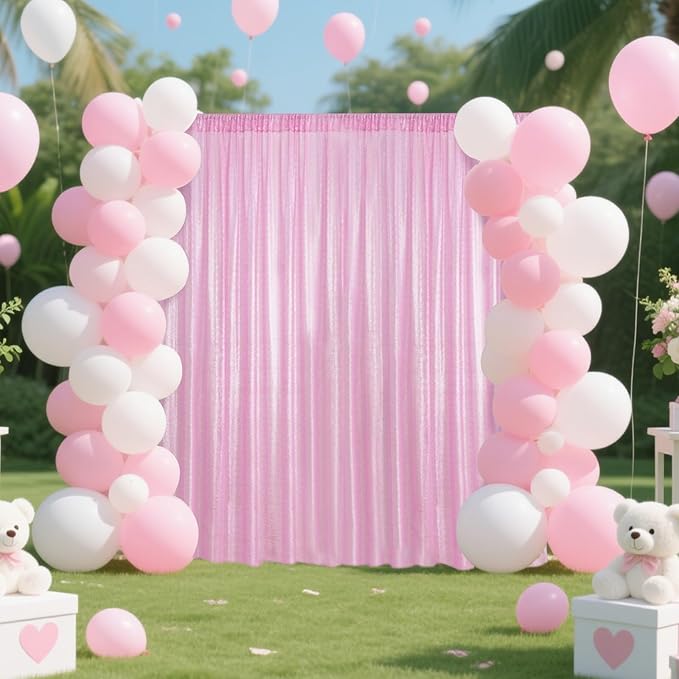 Matte Pink Sequin Backdrop Curtain 4 Pieces 2FTx8FT Glitter Photography Backdrop for Party Wedding Birthday Christmas Decorations