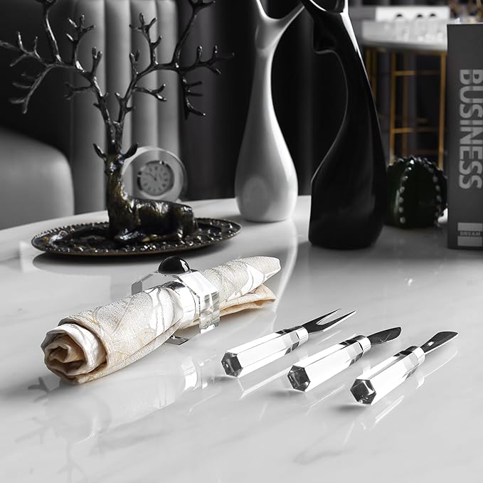 Crystal Napkin Rings Holder Silver Diamond Napkin Rings Pack of 6 Pieces,Hotel Restaurant Wedding Party Holiday Banquet Dining Table Decor