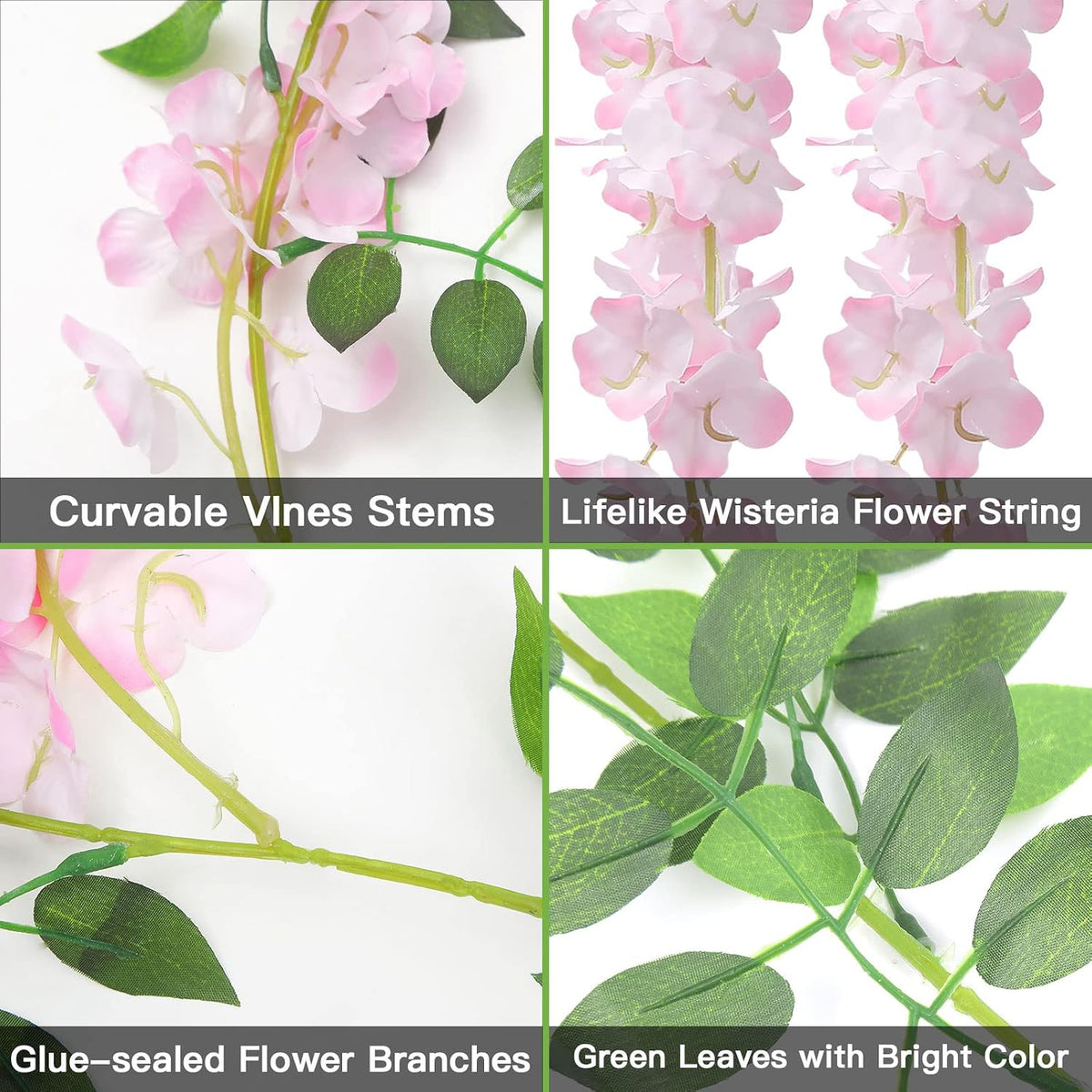 U'Artlines 10Pcs 7.2 Ft/Piece Artificial Wisteria Garland Pink
