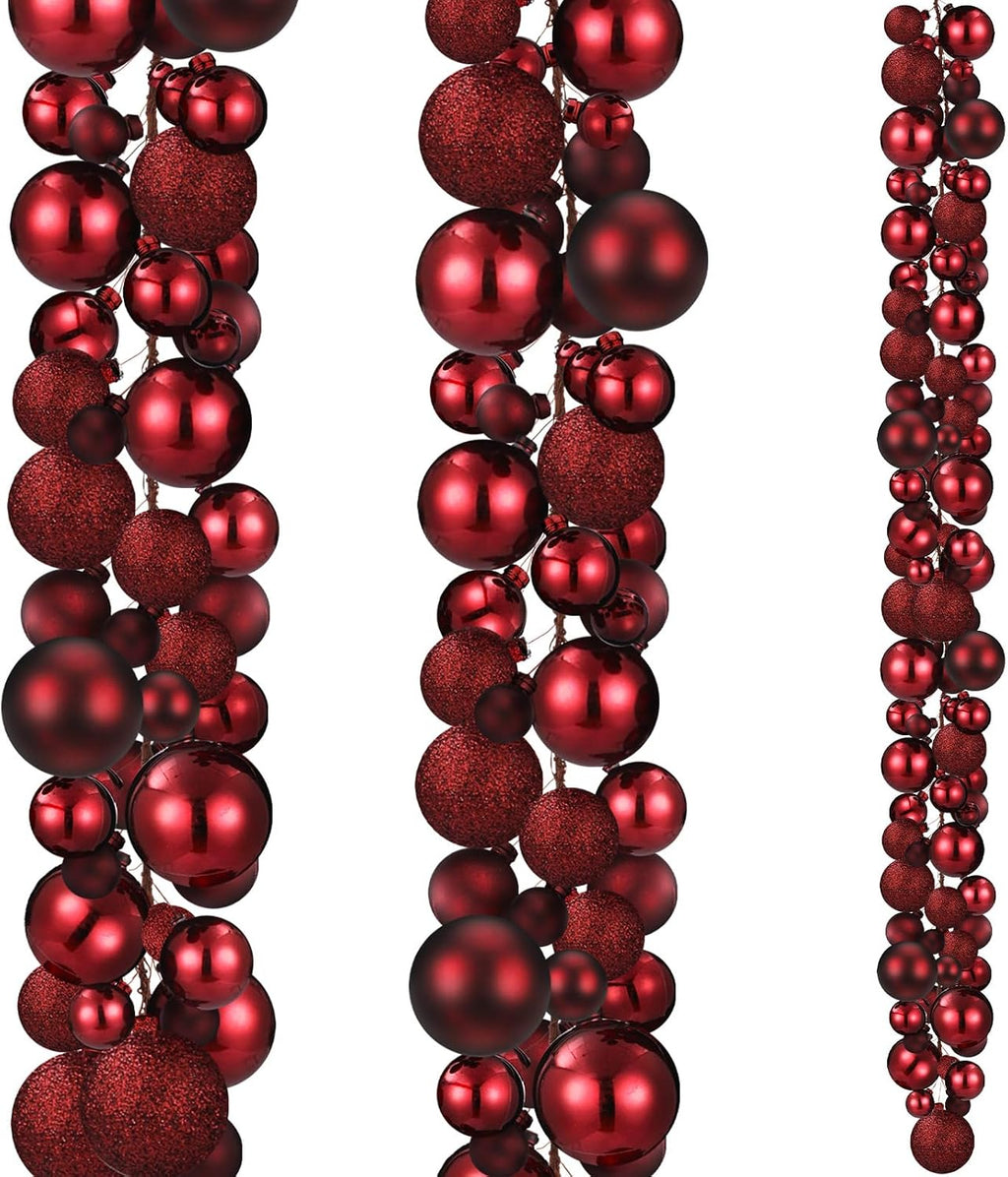2 Pcs 6 ft Christmas Ball Ornament Garland, Burgundy
