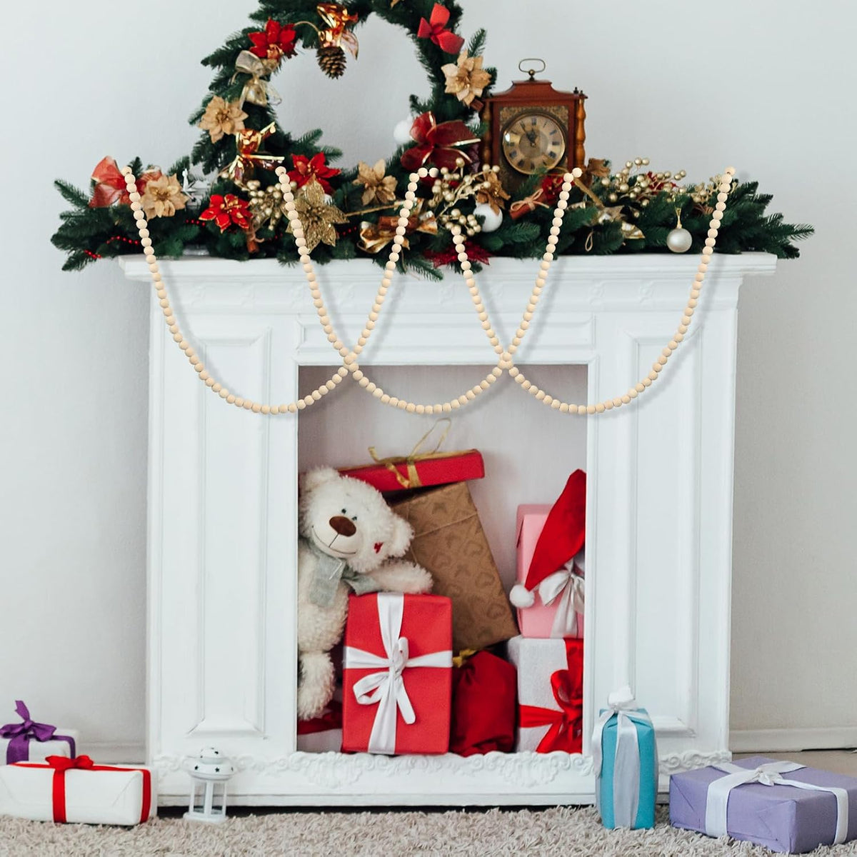 48ft extra long christmas wood bead garland for showing dimensions