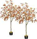5FT Fall Trees 2pcs Autumn Eucalyptus Artificial Tree for Fall Porch Decor