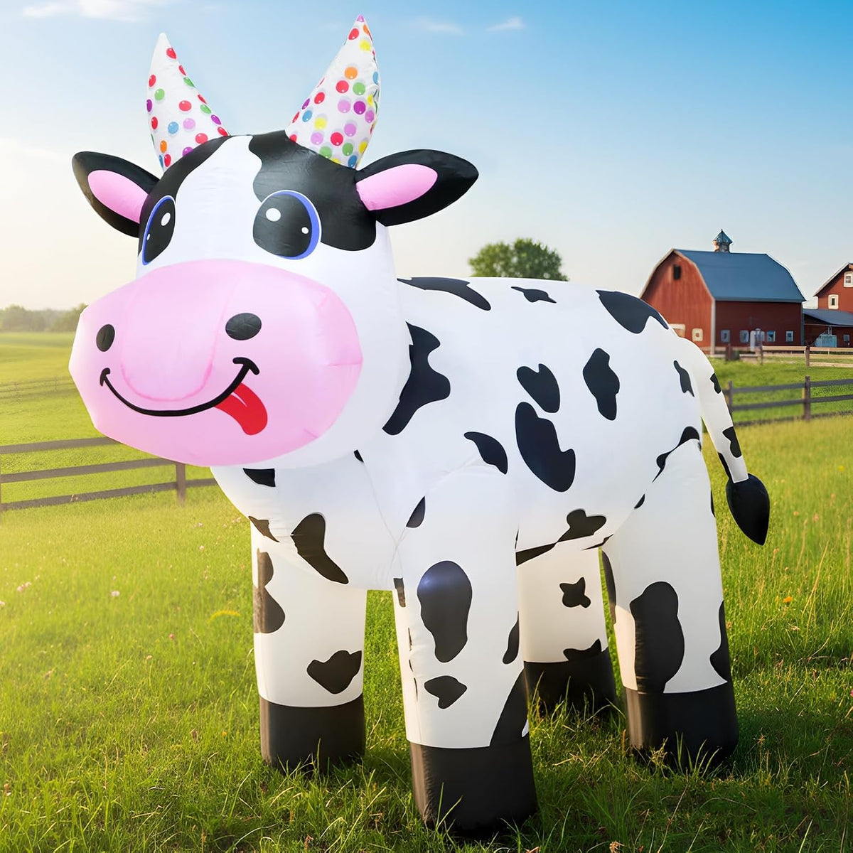 4FT Christmas Spring Farm Ranch Inflatable Cute Farm Cow Blow up Decoration