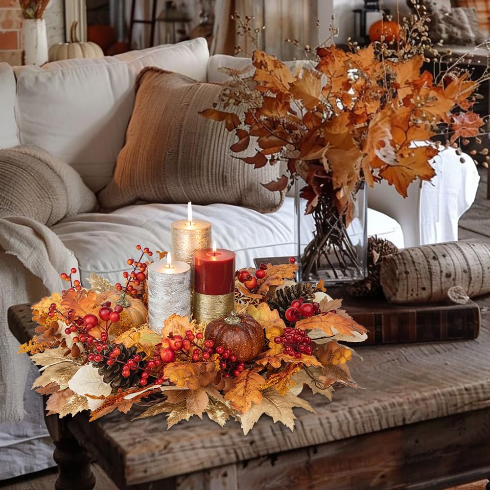 22" artificial fall wreath for front door autumn showing dimensions
