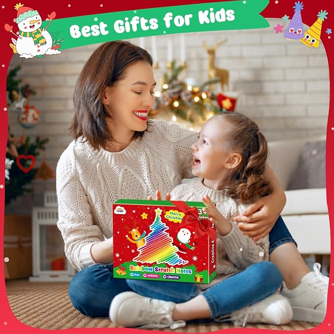ZMLM Rainbow Scratch Party Favors Kids: Birthday Gifts Toy Bulk Scratch Art Notebook 24 Pack Birthday Goodie Bags Stuffers Girls Boys Art Craft Pad Classroom Prizes School Teacher Supplies (Christmas)