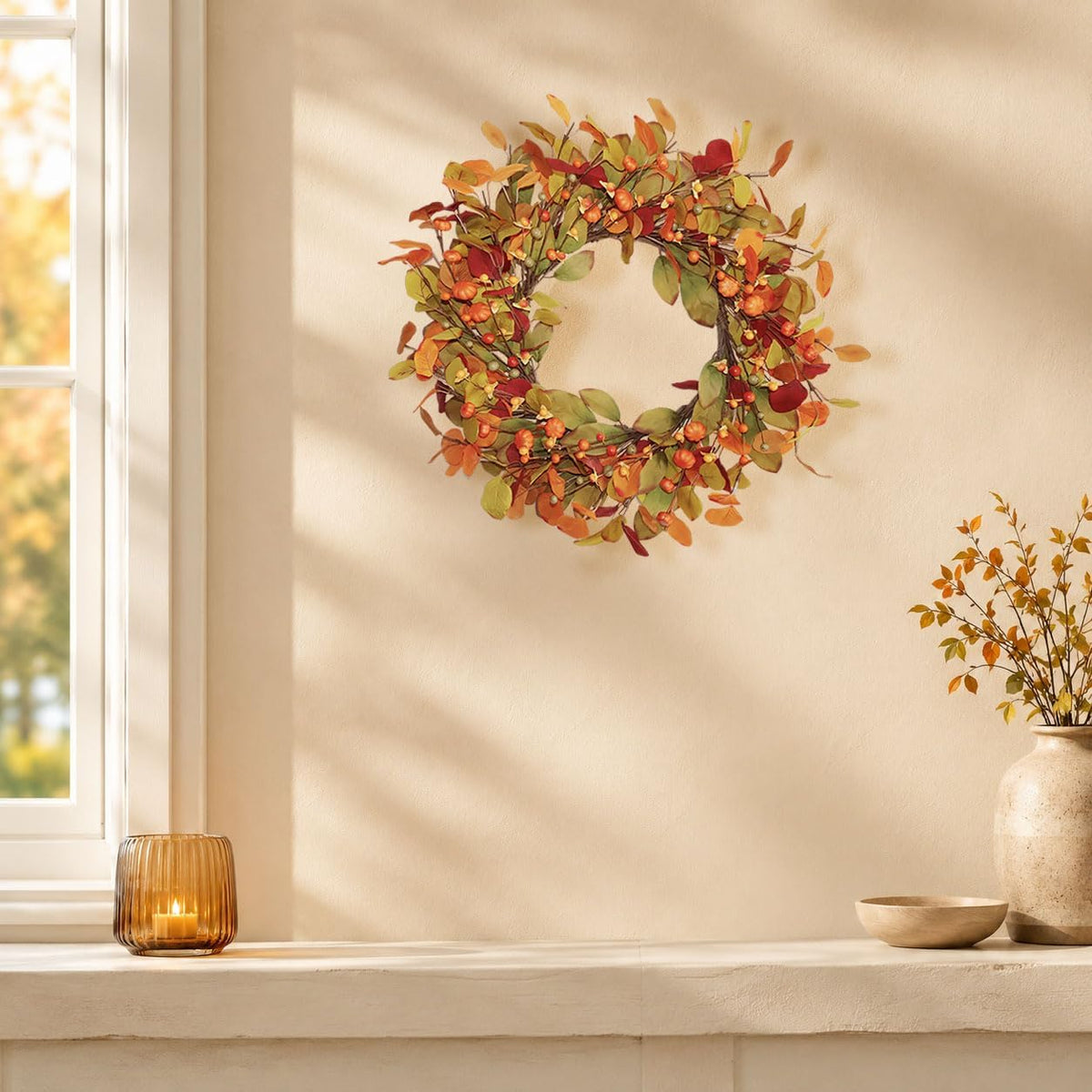 18-20 inch eucalyptus and magnolia fall wreath with, package contents