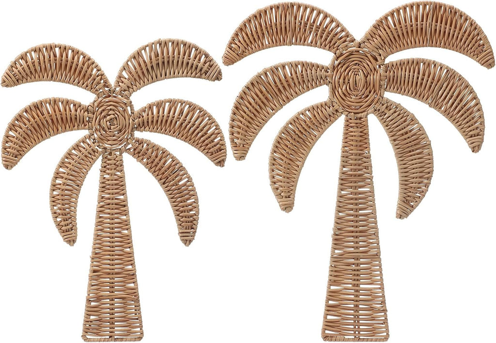 cinnvoice 2 pcs rattan palm tree wall decor on a desk or shelf