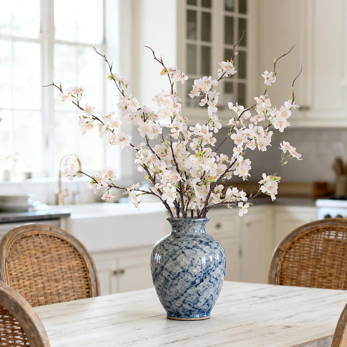 INXUGAO Artificial Cherry Blossom Branches Decor 6 PCS Fake Flowers Indoor