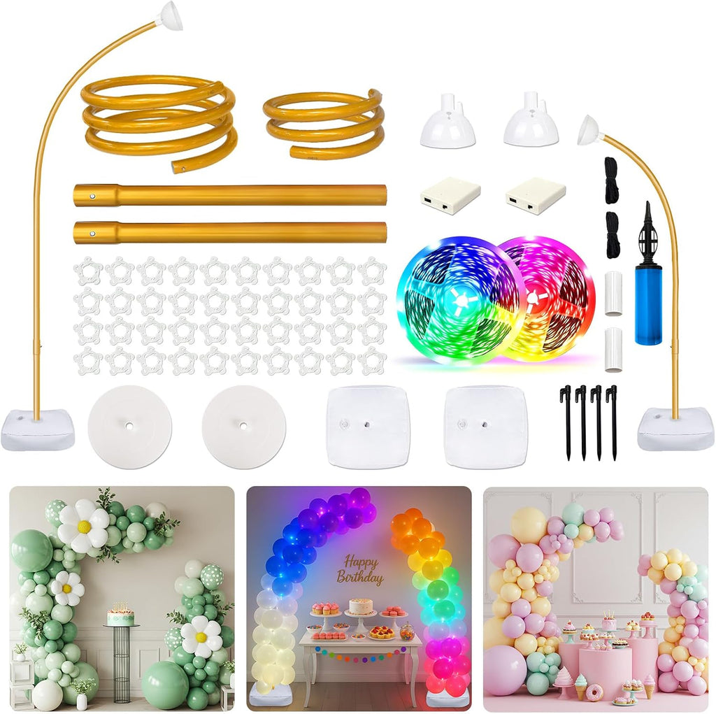 AerWo Balloon Arch Stand, Bendable Balloon Arch Kit with Light Strings
