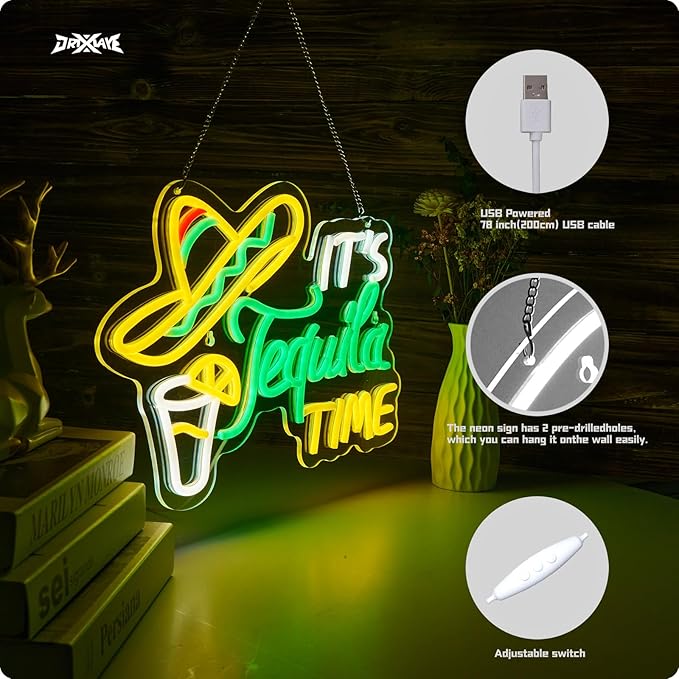 Tequila Neon Sign Mexican Tequila LED Neon Light USB Powered Dimmable Man Cave Cafe Bistro Club Party Beer Bar Restaurant Decor(16.3x11.2 Inch)
