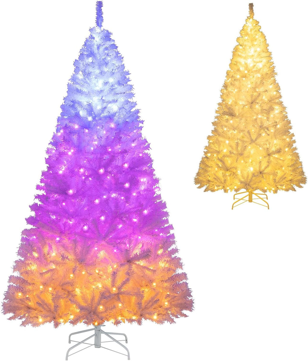 Goplus 7 FT Pre-Lit Christmas Tree with 400 Warm White & 3-Color LED Lights