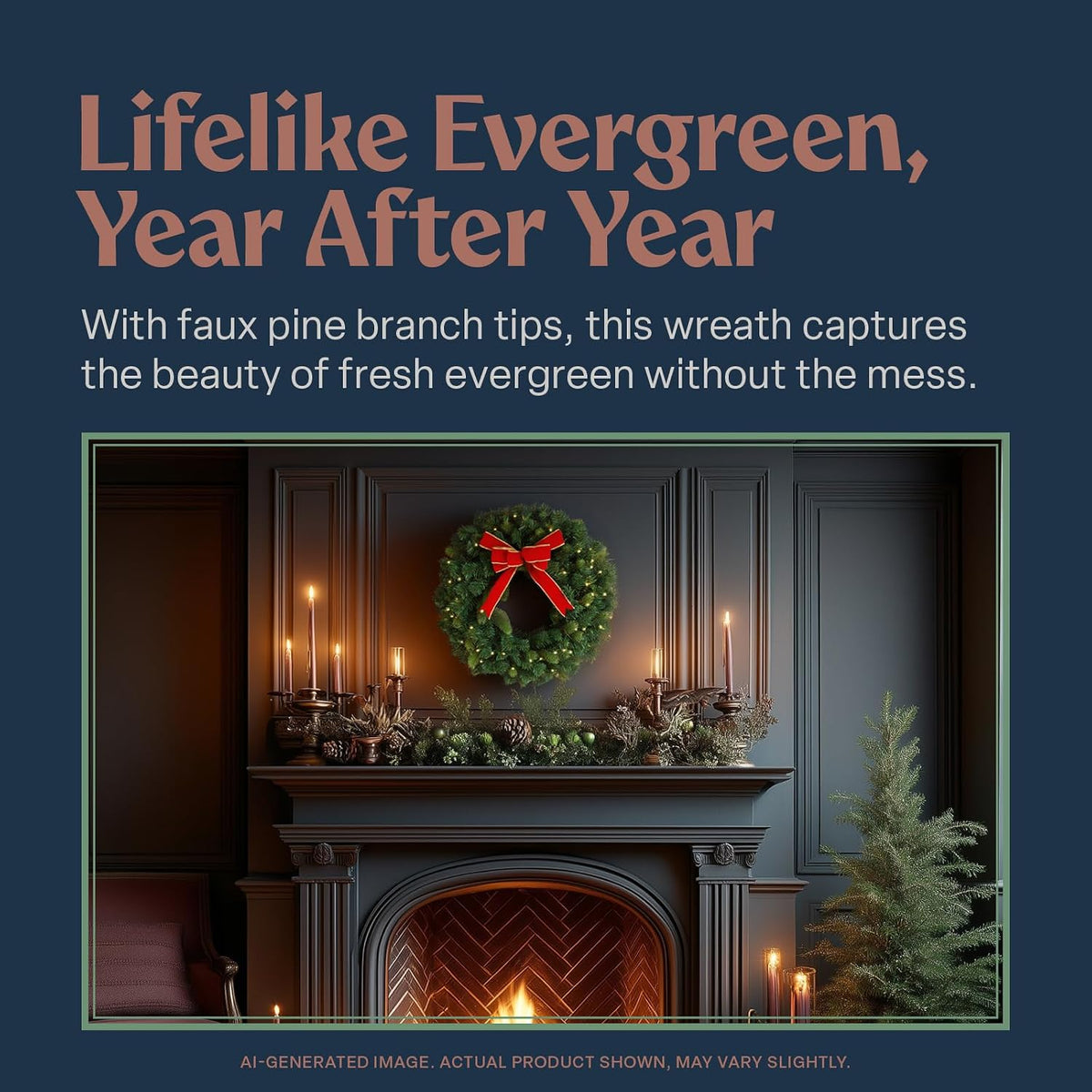 Flexible Flyer Battery Operated Wreath for Front Door. Pre-Lit Evergreen Xmas Lighted Holiday Christmas Outdoor Timer, 24", Red Ribbon Bow