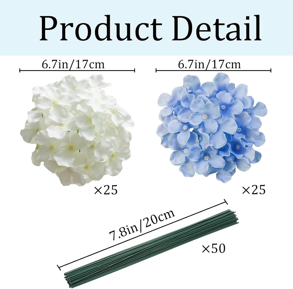 50 Pcs Faux White Blue Hydrangea Artificial Flowers Bulk Fake Flowers