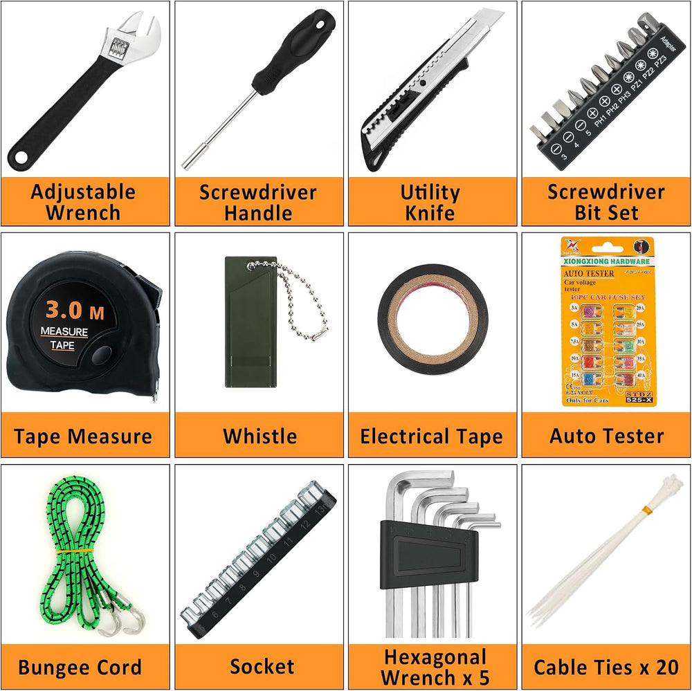 98 PCS Roadside Car Emergency Assistance Kit with Portable Air Compressor Jum...