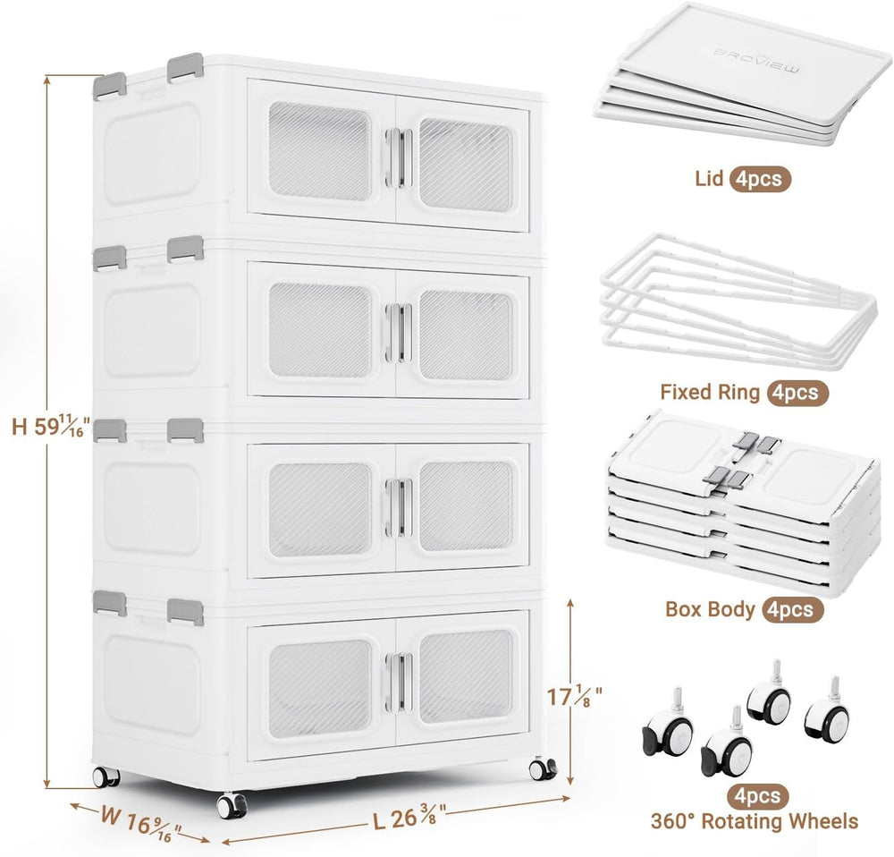 BROVIEW 600 Qt Extra Large Stackable Storage Bin with Lids, 4 Pack White