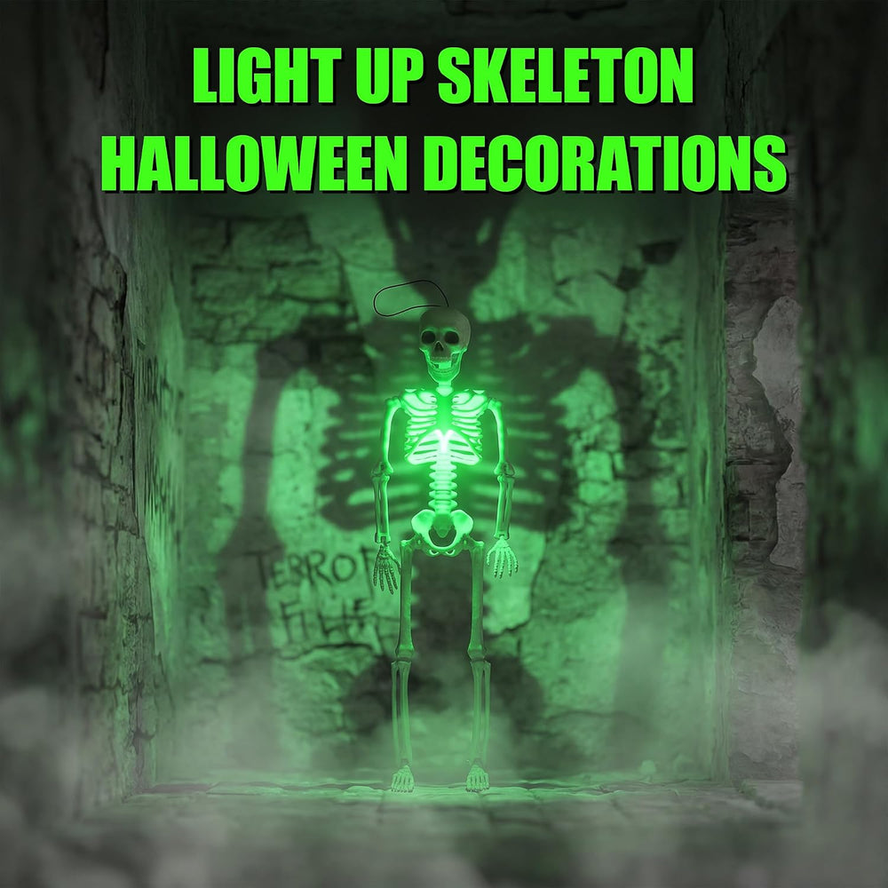 16" Light Up Skeleton Halloween Decorations,10 Pack Posable Skeleton wit...