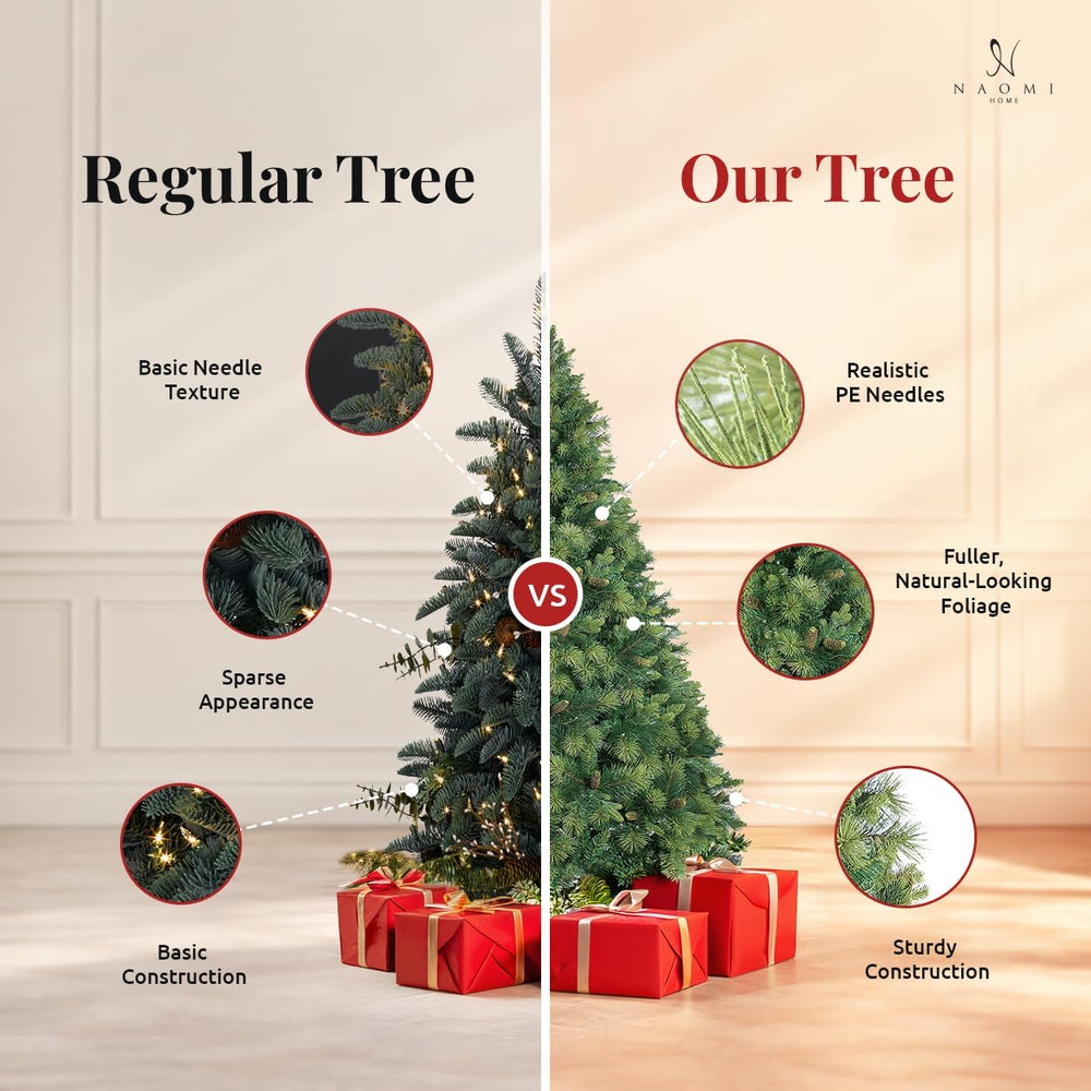 Naomi Home 7.5 ft Nordic Pre-Lit Christmas Tree, 700 Warm Lights