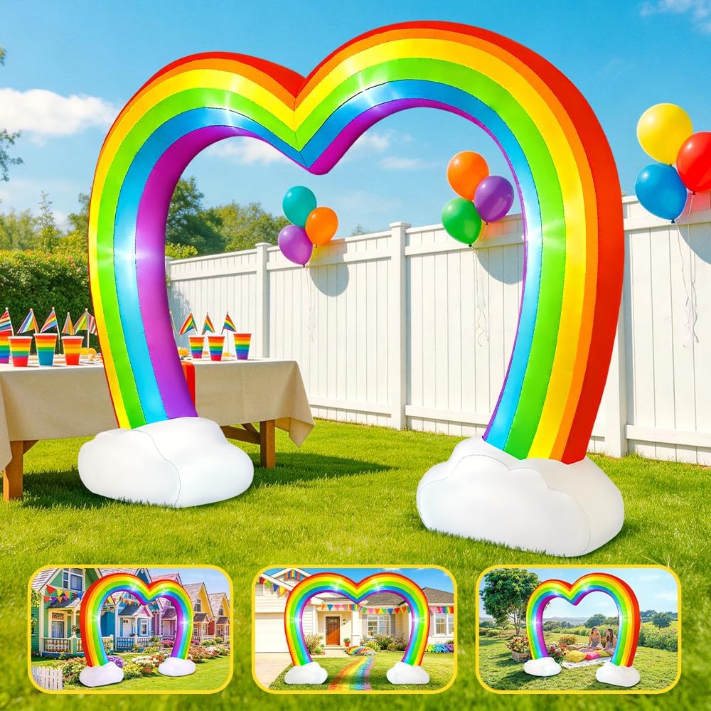 kooy 10ft inflatable rainbow arch, inflatable heart rainbows, close-up detail