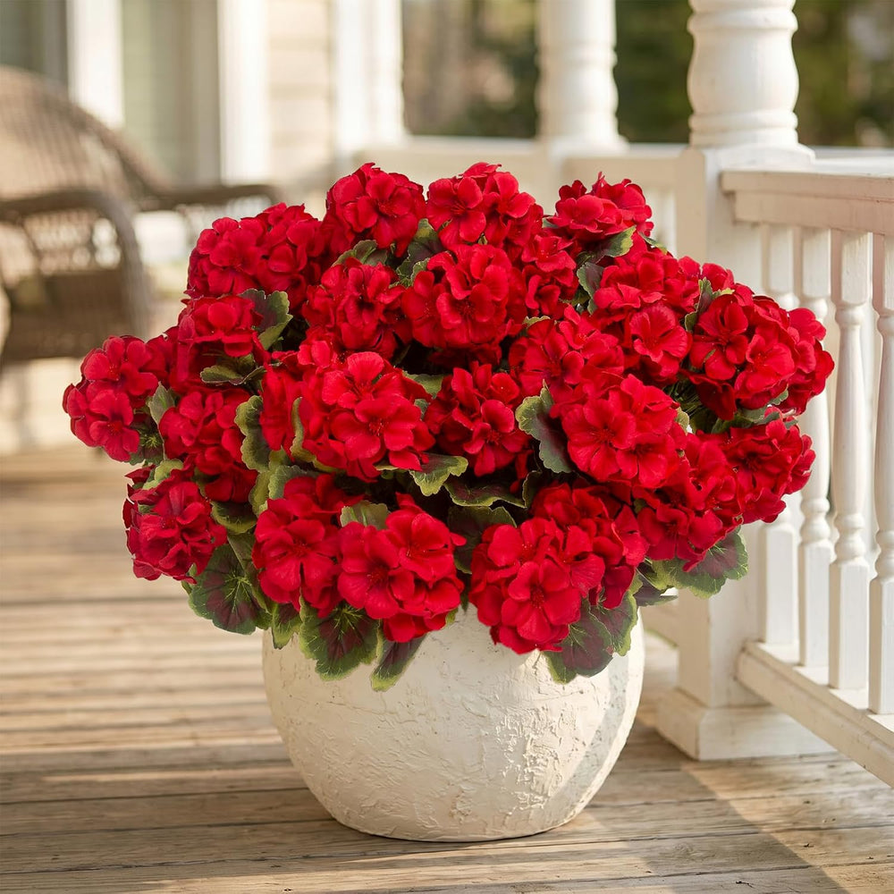 lovemoon 16 Pcs Artificial Geraniums for Outdoor Christmas Decor, Red