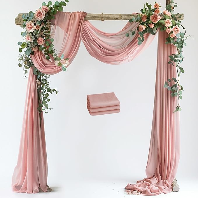 Wedding Arch Draping Fabric 3 Panels 28.7" x 20FT Dusty Rose Sheer Chiffon Backdrop Drapes for Wedding Ceremony Birthday Party Bridal Shower Outdoor Decoration
