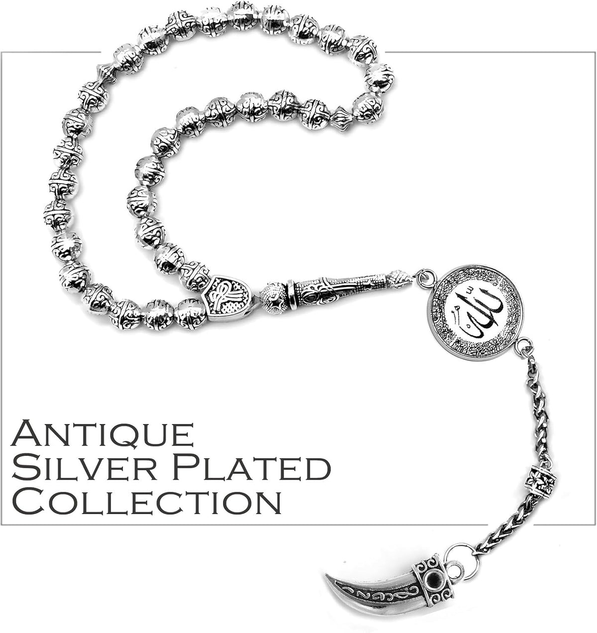 antique silver plated collection- (33 beads) worry beads-prayer shown in use