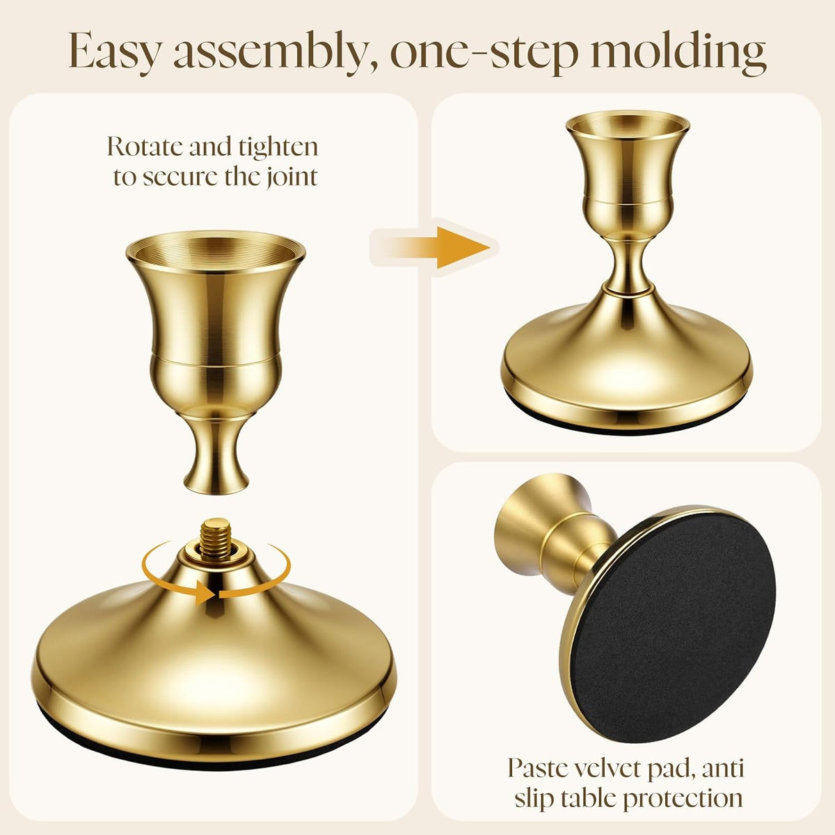 48 Pack Brass Gold Taper Candle Holders Set - Vintage Metal Candlestick Holders Set Candle Holder for Table Centerpiece, Wedding Reception, Festive Christmas Mantel Decoration or Home Decor Gold