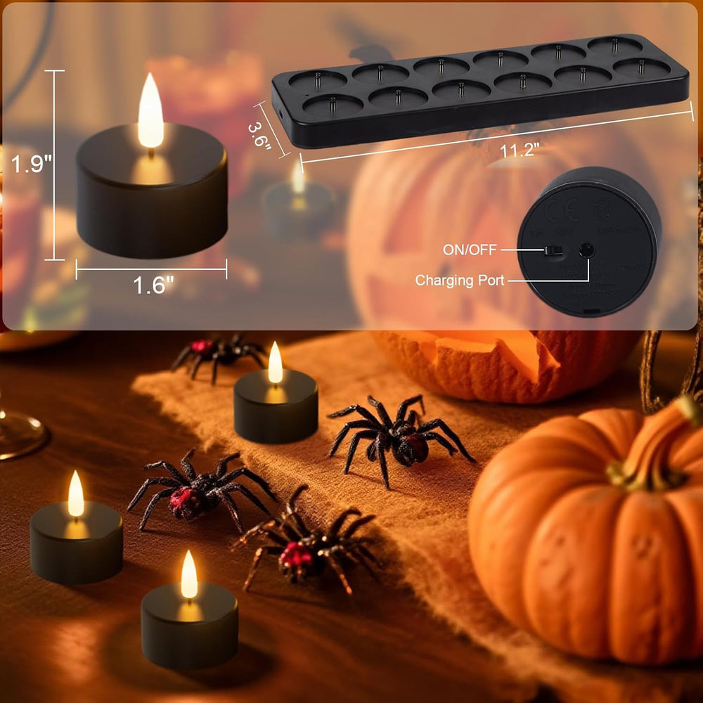 Black Rechargeable LED Tea Lights Candles Battery Operated with Remote