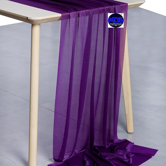 MDS Halloween Chiffon Table Runner - 5 Pack, 29 x 170 Inches, 14ft Each - Sheer Spooky Table Runners for Haunted House Parties, Trick-or-Treat Tables, Witchy Décor, Wedding & Events - Cadbury Purple