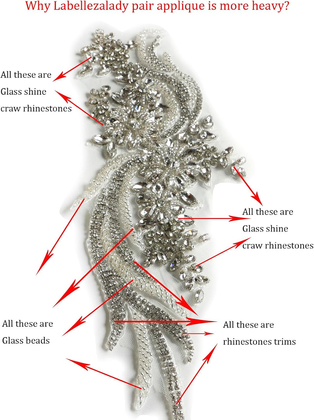 Silver Rhinestons Appliques, Beaded Appliques Embellishments,sew on for Dress...
