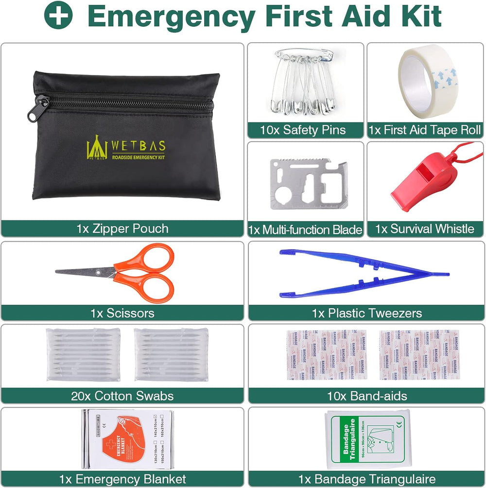 Car Emergency Roadside Kit with Jumper Cables, Vehicle Auto Car Safety Kits