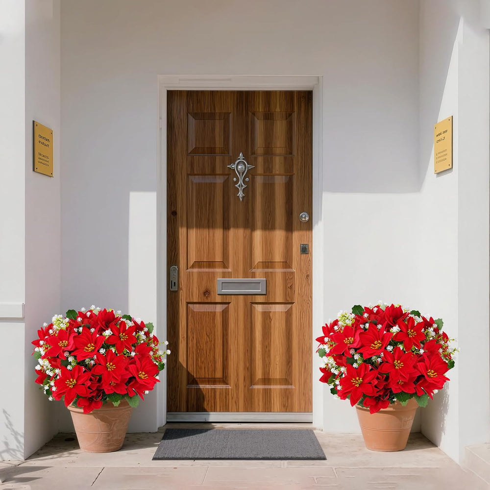 Artificial Poinsettias Christmas Flowers Mixed Outdoor Decor 24 Pcs