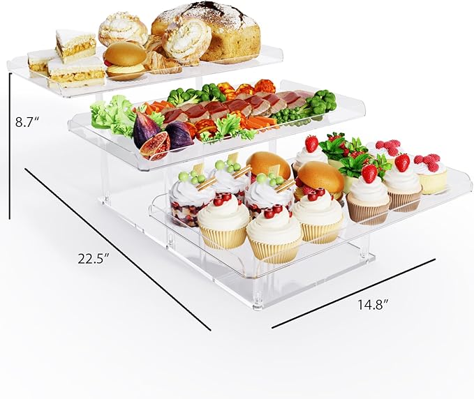 Upgraded Dessert Table Display Set, Acrylic Cupcake Buffet Dessert Risers Stands, Tier Serving Trays Holder for Weddings Baby Shower Tea Party (3 Pack)