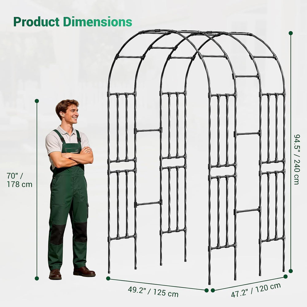 Miory Garden Arch Trellis for Climbing Plants Outdoor, 3.9x7.9ft Steel with P...