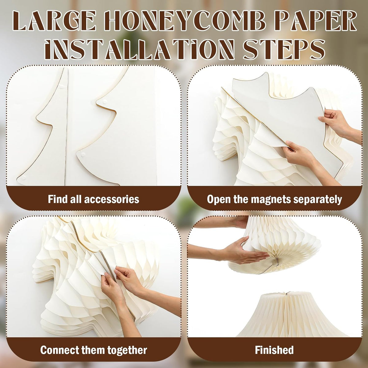 spiareal 2 ft beige white extra large honeycomb showing dimensions