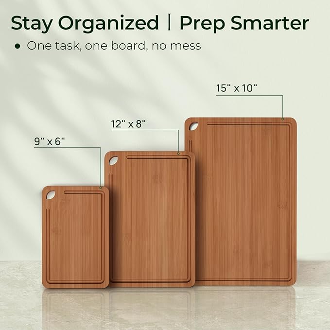 Bamboo Cutting Board, Durable Wood Cutting Boards for Kitchen with Deep Juice Grooves & Built-in Handles, Ideal Charcuterie & Chopping for Meat, Vegetables and Fruits Ideal Kitchen Gifts