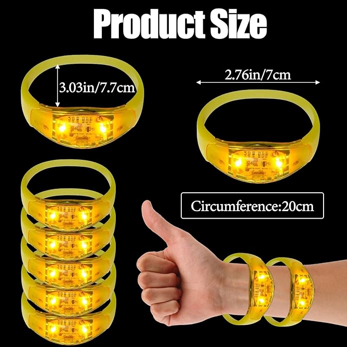 100 Pcs LED Bracelets Sound Activated with Flashing LED Strobe Music Control Light Up Bracelets for Rave, Game Prizes, Birthday Party Favor,Valentine's Day gift