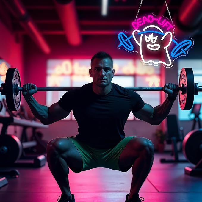 Dumbbell Neon Sign,Neon Signs for Wall Decor,Gym Neon Sign,Ghost Dead Lift Led Sign,Barbell Led Signs for Wall,USB Powered with Dimmable Switch Neon Lights for Bedroom,Gym Decor,Workout