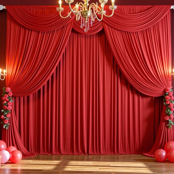 10 Panels 5x10ft Red Backdrop Curtains for Parties, Wrinkle Free Red Photo Backdrop Drapes Back Drop Cloth for Wedding Birthday Photography Baby Shower Background Decor, 50ftx10ft
