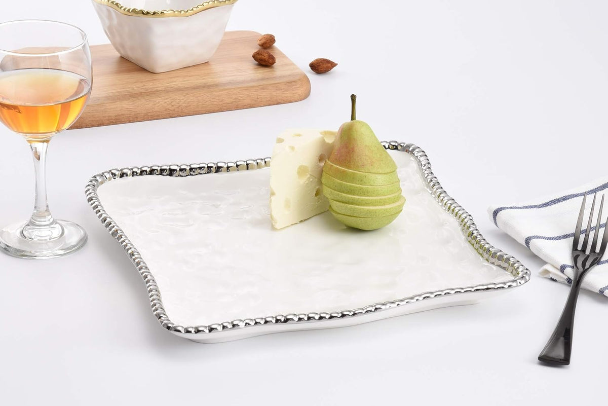 pampa bay salerno titanium-plated ceramic porcelain 11-inch square, close-up detail